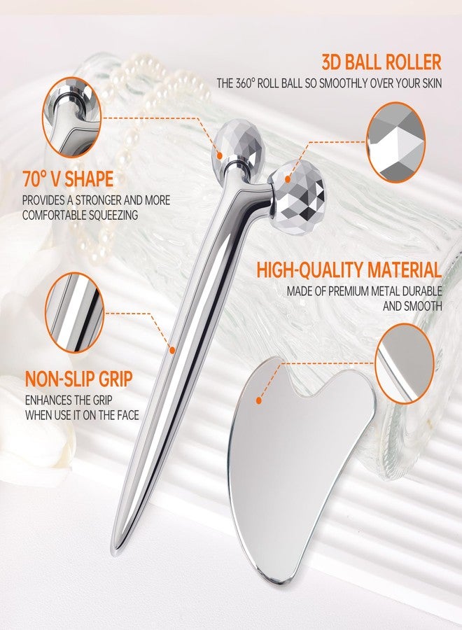 InfiniteRelax 3D Gua Sha Facial Tools Metal Face Roller Stainless Steel Gua Sha Set Cooling Massage Tools for Reduce Puffiness, Firm Skin, Anti-Aging Care - Daily Facial Sculpting Gift for Women - Image 3